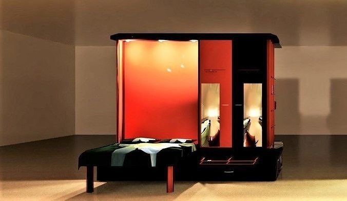 Wardrobe and bed design 1 red and black set 3D model