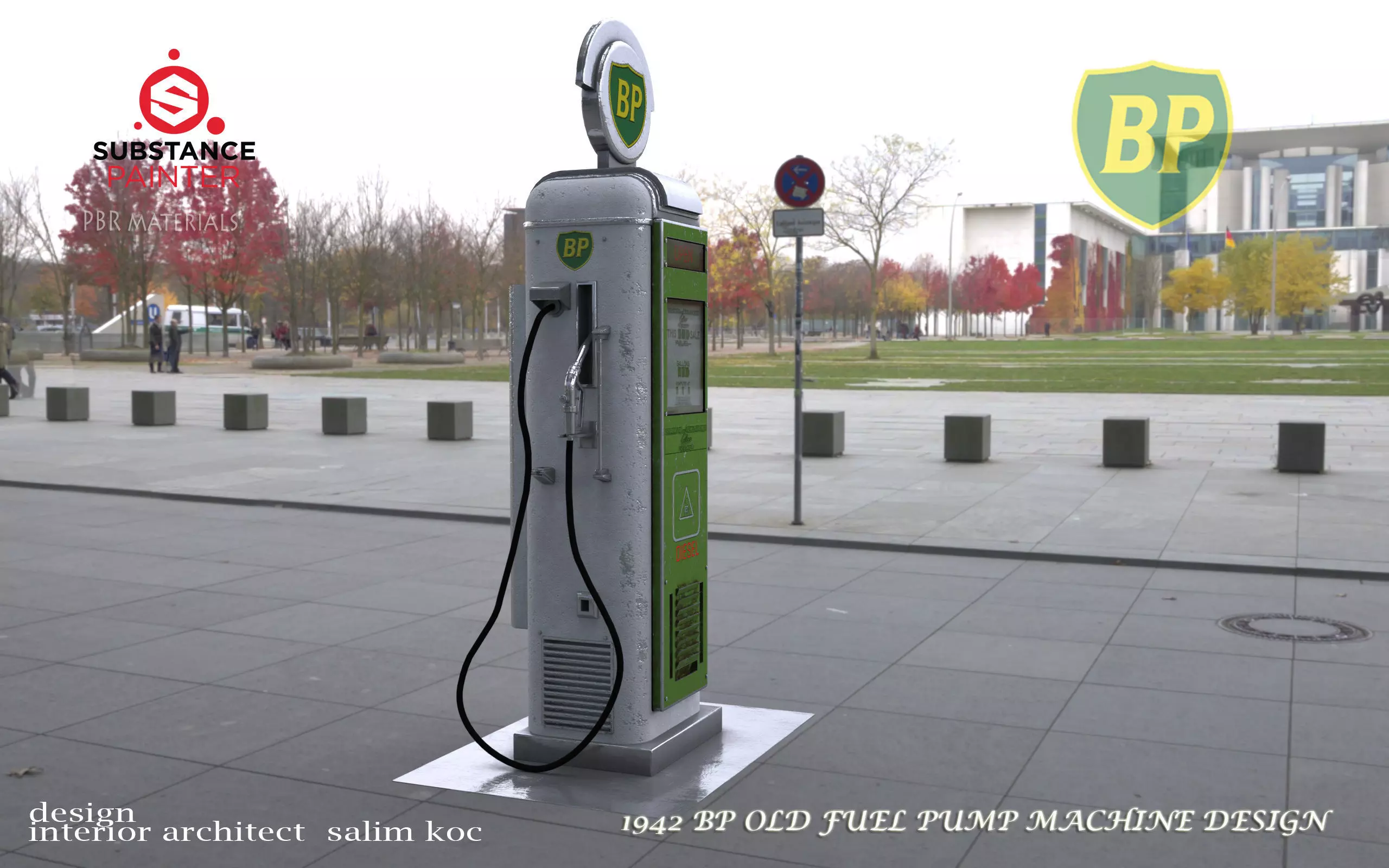 OLD BP GASOLINE PUMP DESIGN Low-poly 3D model