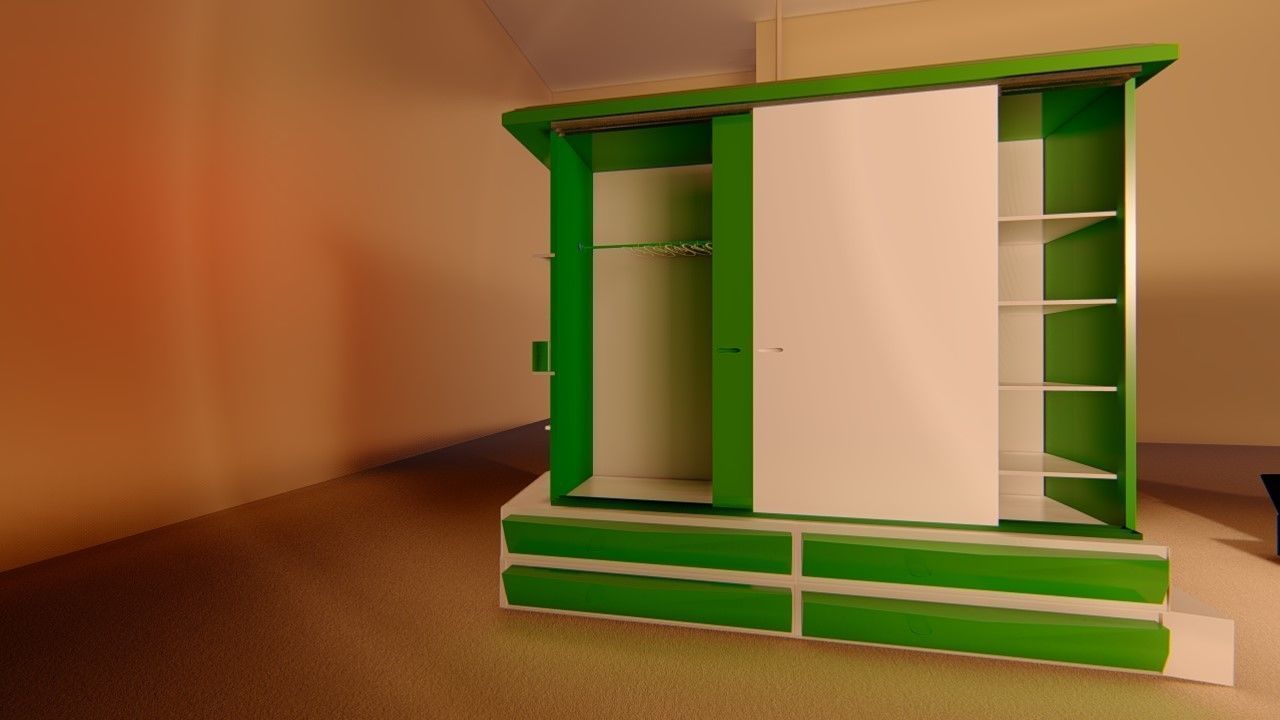 wardrobe and bed design 2 green and white  3D model_5
