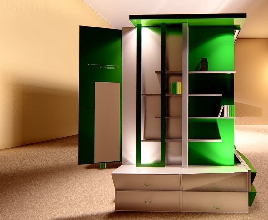 wardrobe and bed design 2 green and white  3D model_2