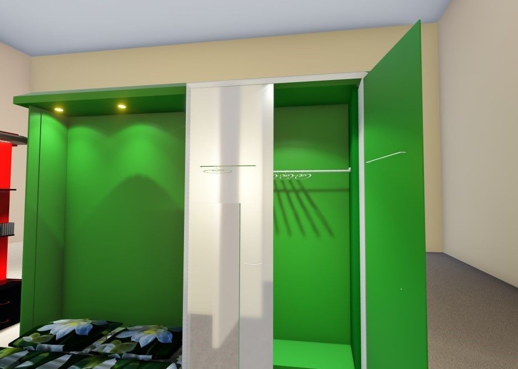 wardrobe and bed design 2 green and white  3D model_8