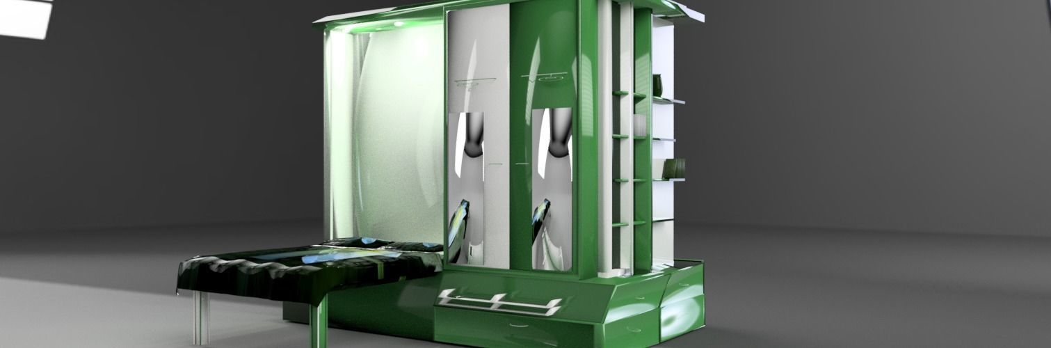 wardrobe and bed design 2 green and white  3D model_9