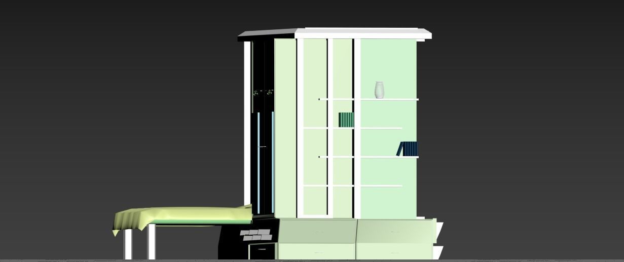 wardrobe and bed design 2 green and white  3D model_14