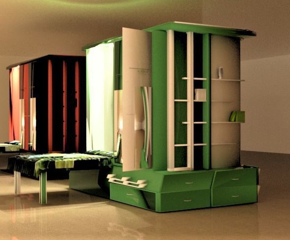 wardrobe and bed design 2 green and white  3D model_13