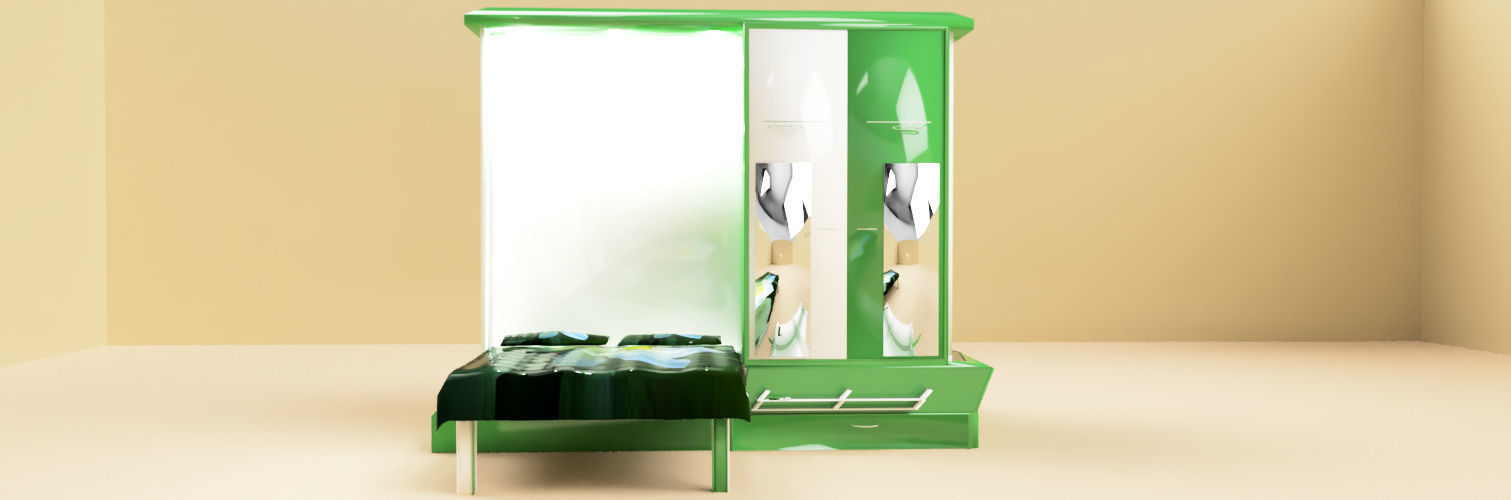 wardrobe and bed design 2 green and white  3D model_3
