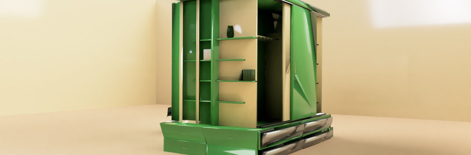 wardrobe and bed design 2 green and white  3D model_10