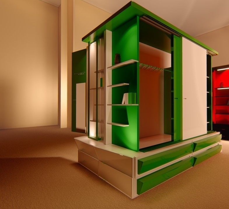 wardrobe and bed design 2 green and white  3D model_1