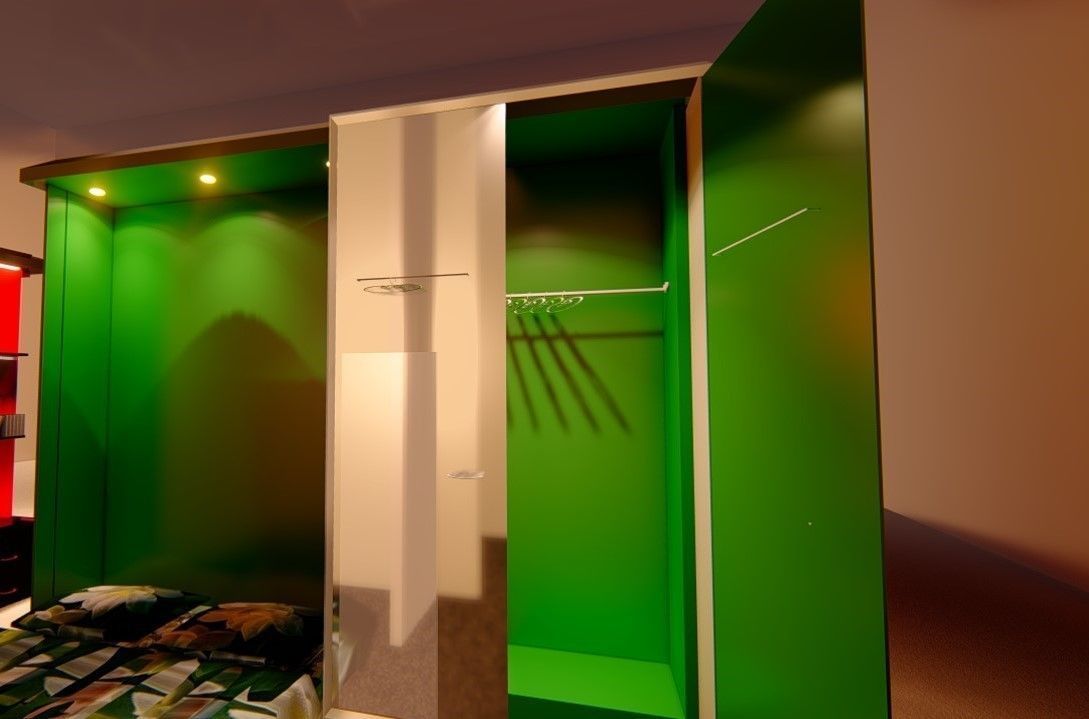 wardrobe and bed design 2 green and white  3D model_6
