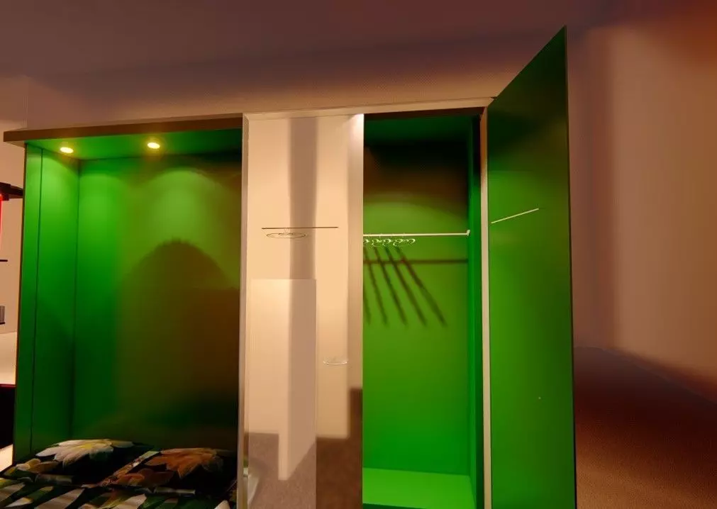 wardrobe and bed design 2 green and white  3D model_0