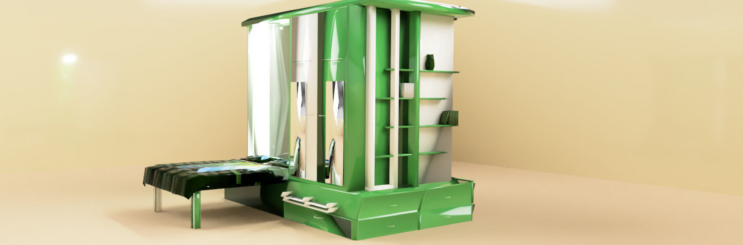 wardrobe and bed design 2 green and white  3D model_11