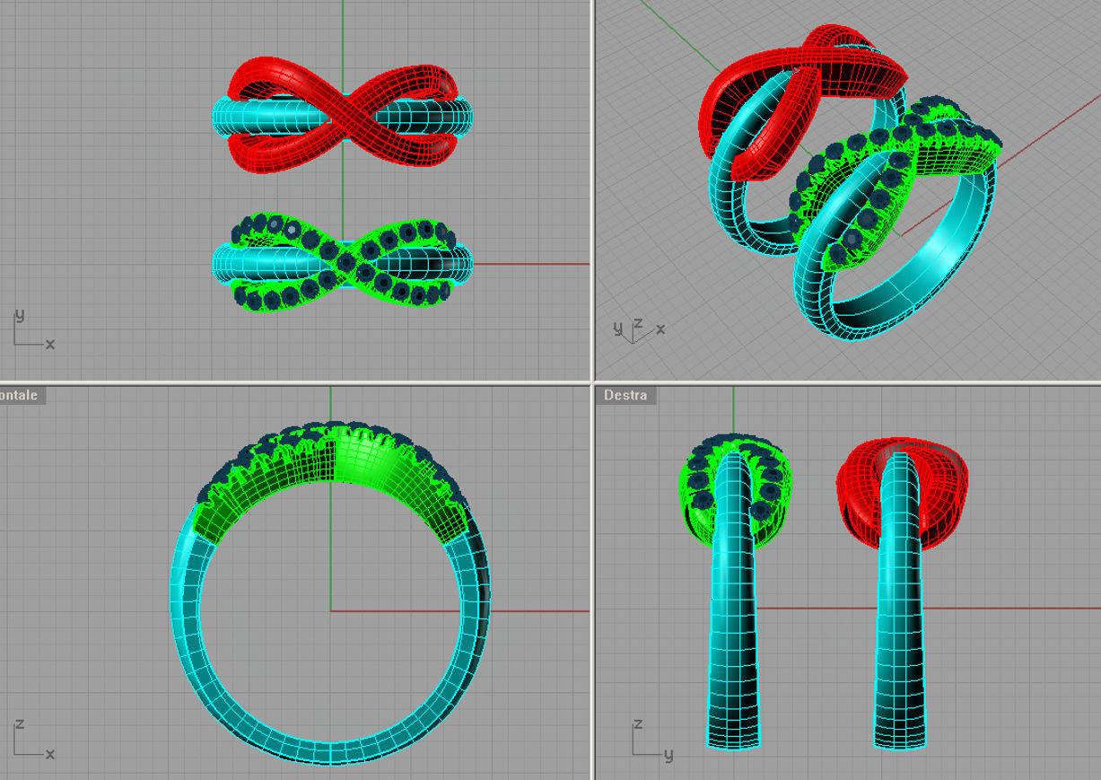 Set Tiffany infinity ring with diamonds an079 3D print model_2