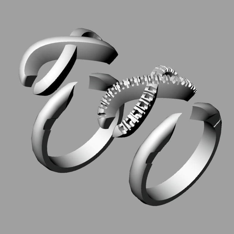 Set Tiffany infinity ring with diamonds an079 3D print model_5