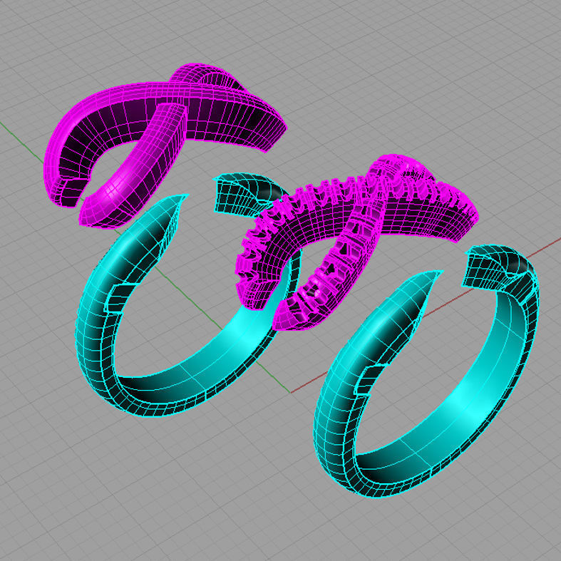 Set Tiffany infinity ring with diamonds an079 3D print model_4