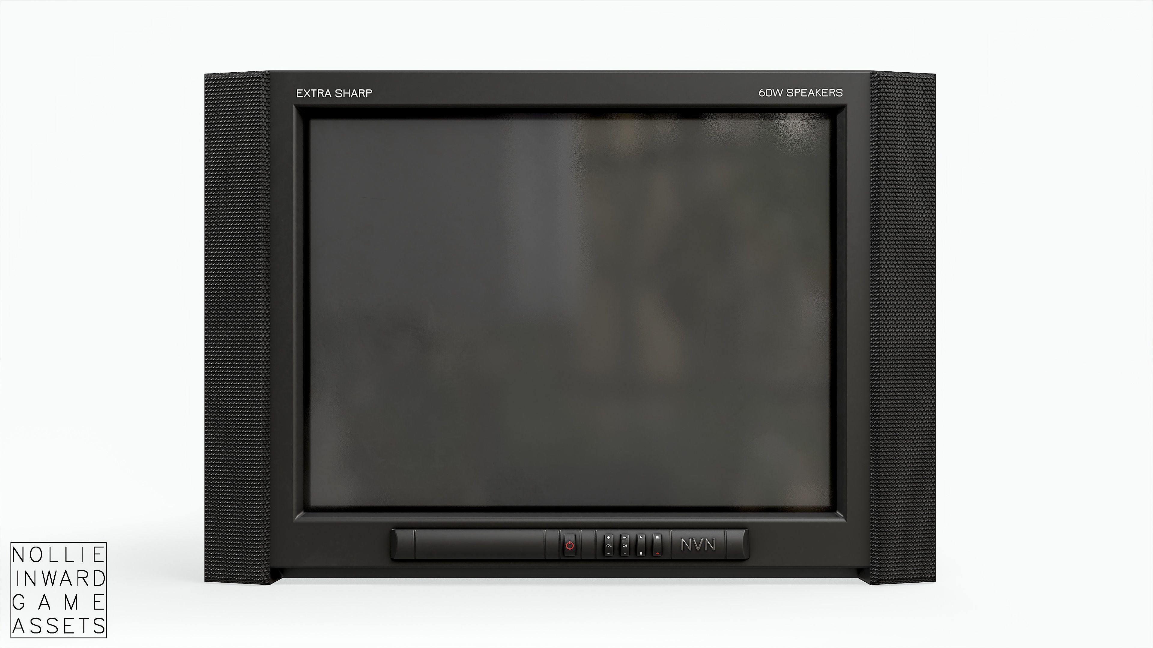 2000s CRT TV Black Low-poly 3D model_1