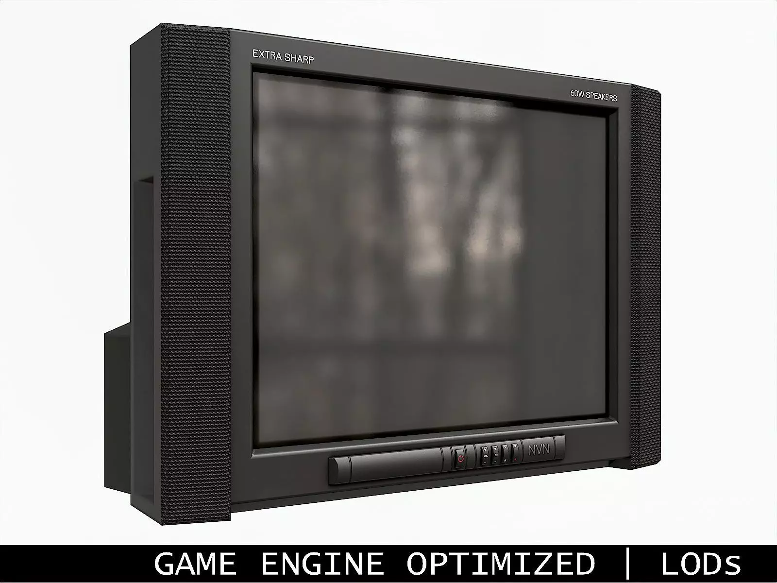 2000s CRT TV Black Low-poly 3D model_0
