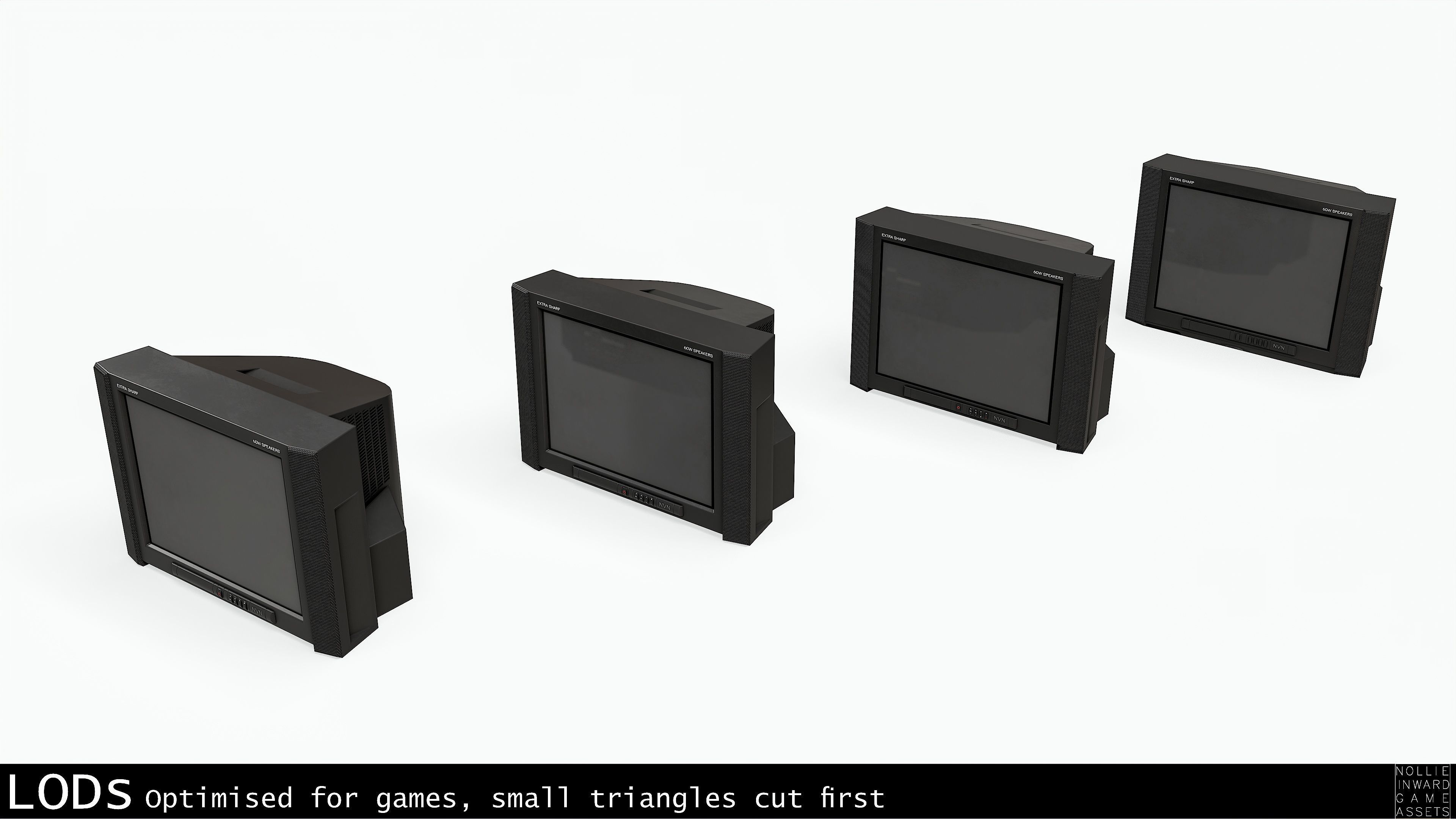 2000s CRT TV Black Low-poly 3D model_6