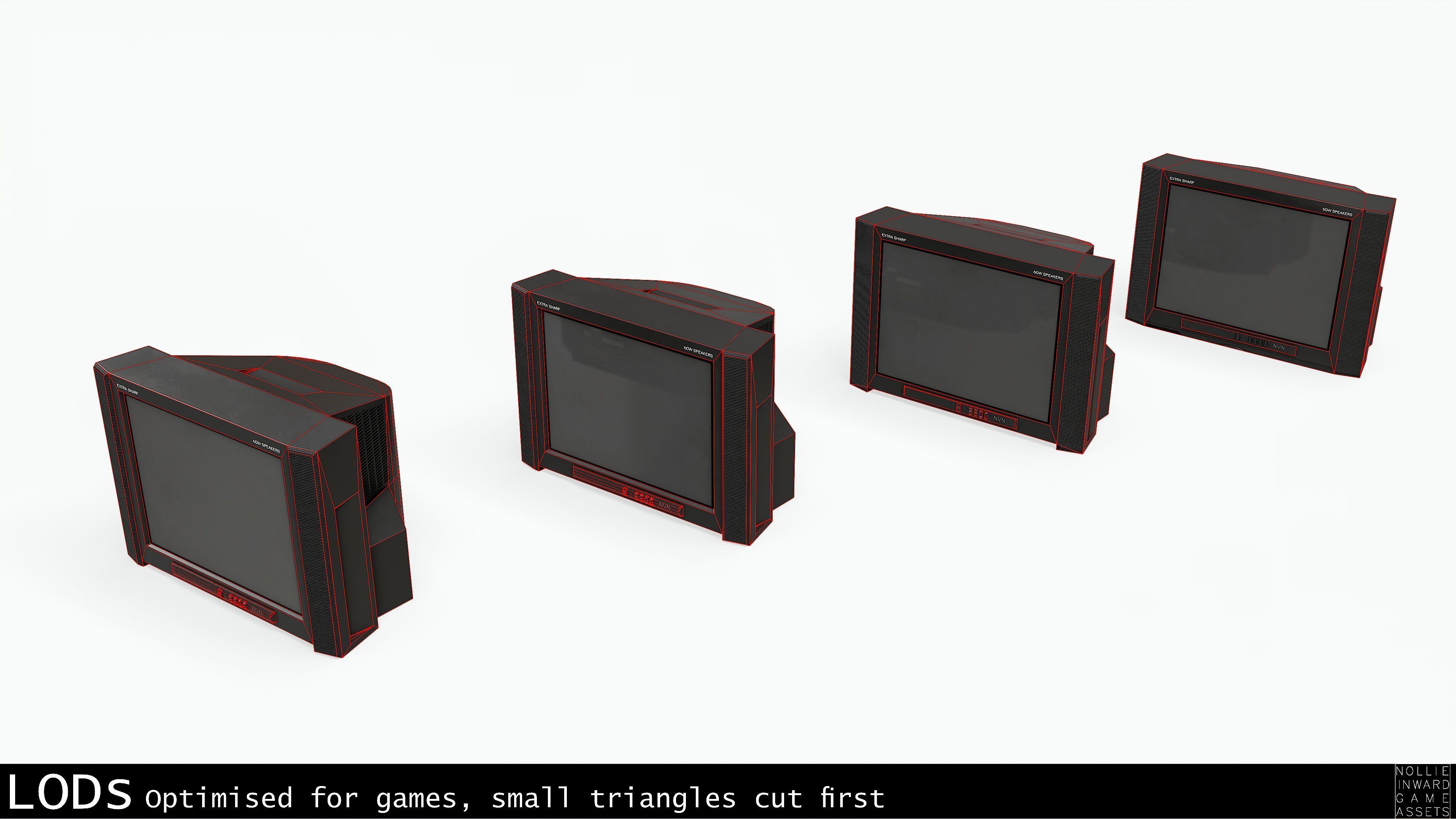 2000s CRT TV Black Low-poly 3D model_7