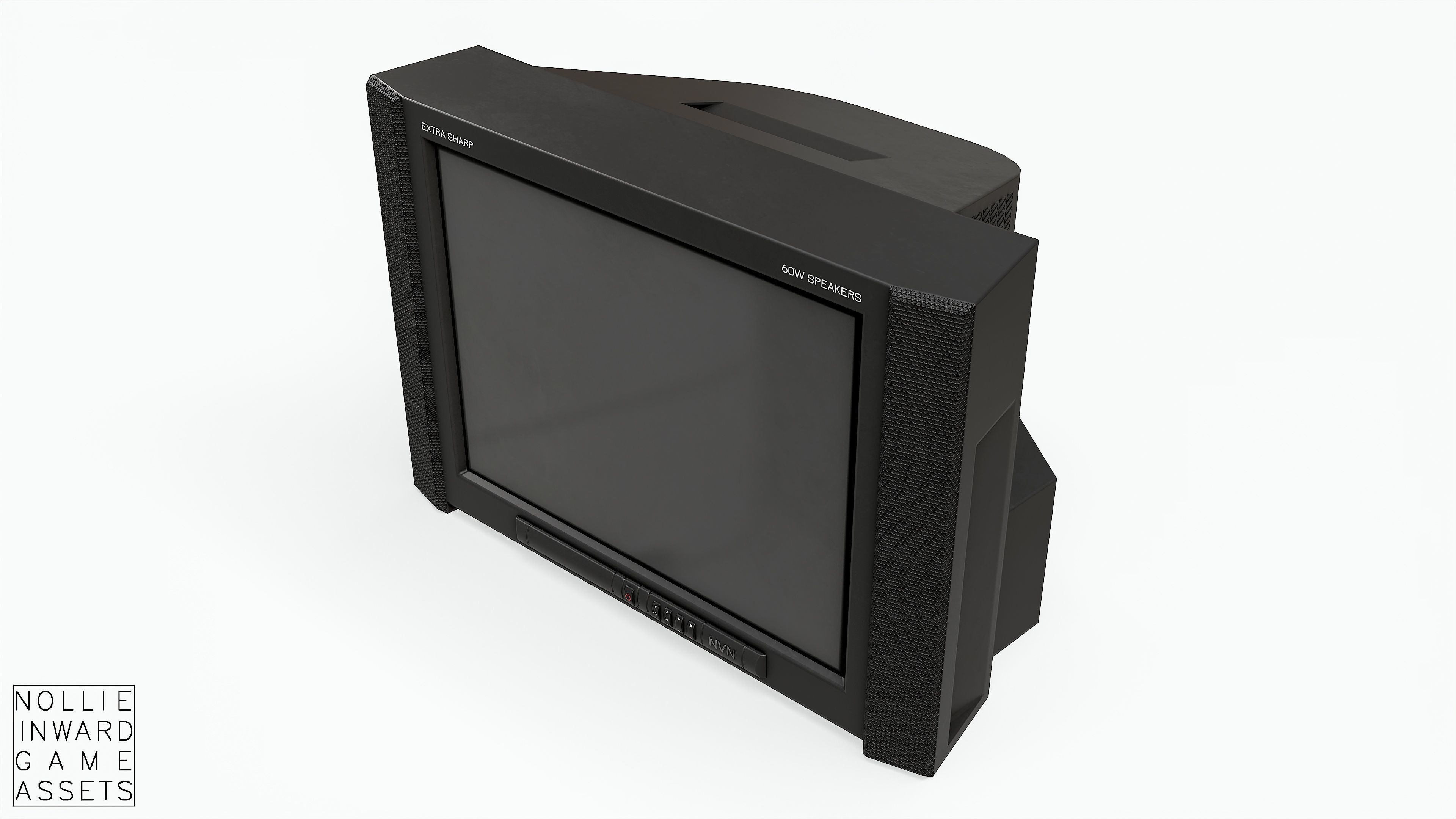2000s CRT TV Black Low-poly 3D model_2