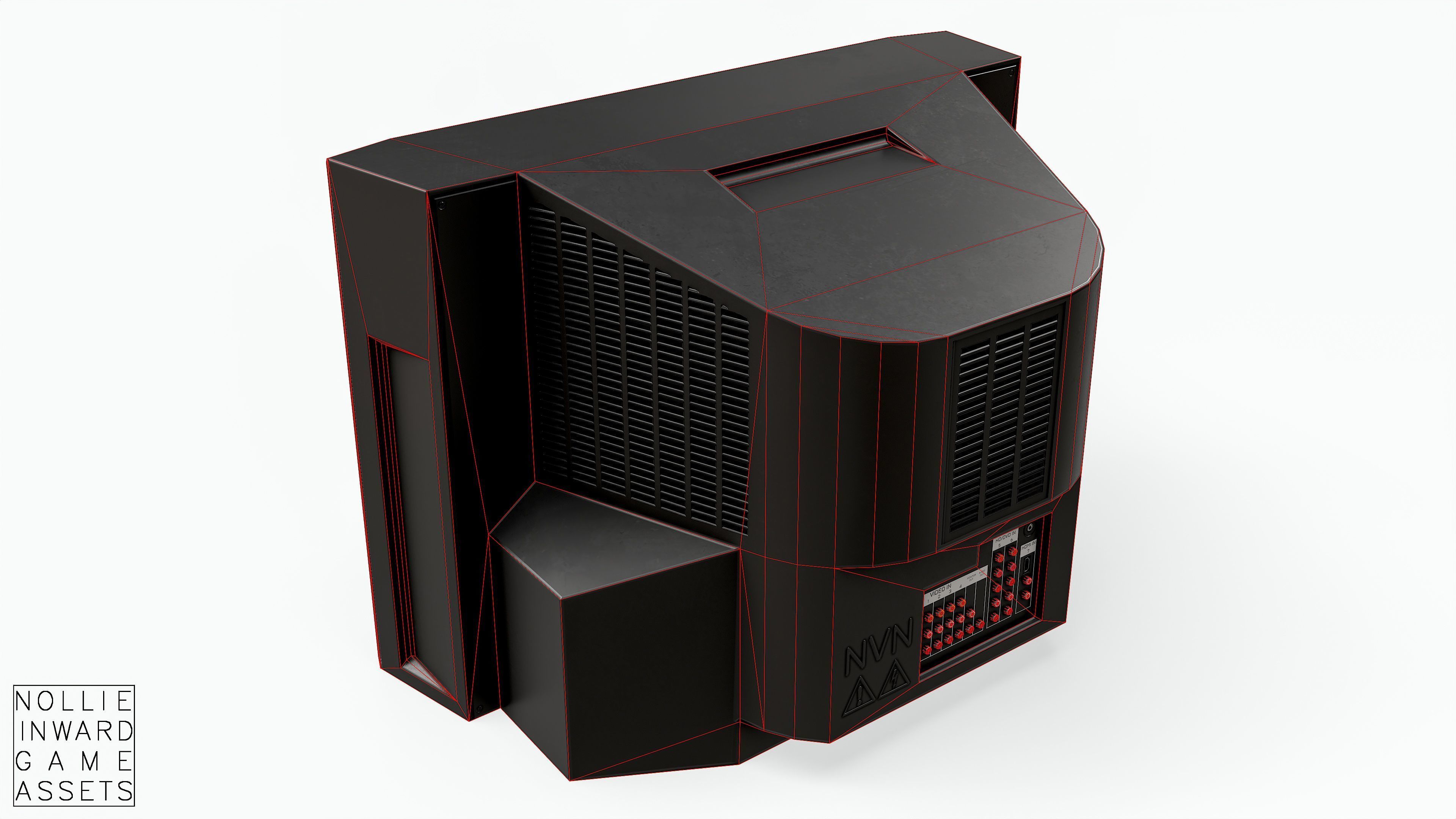 2000s CRT TV Black Low-poly 3D model_9