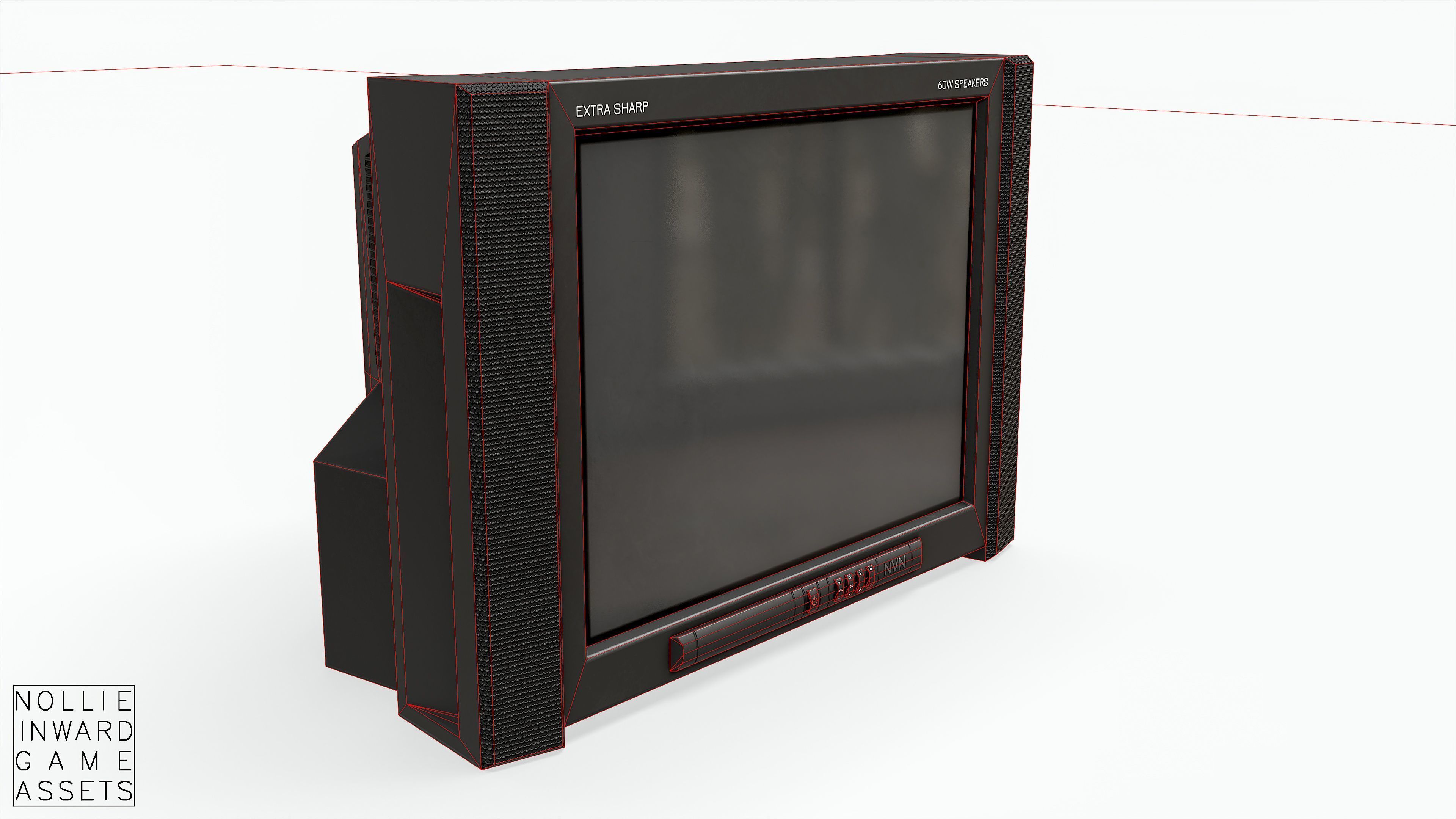 2000s CRT TV Black Low-poly 3D model_8