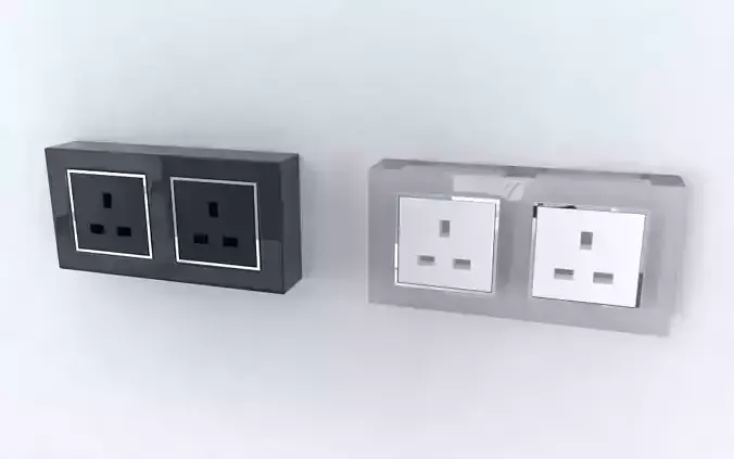 Retrotouch RTS2000 13A Dual Double Plug Socket Piano Black and White Glass