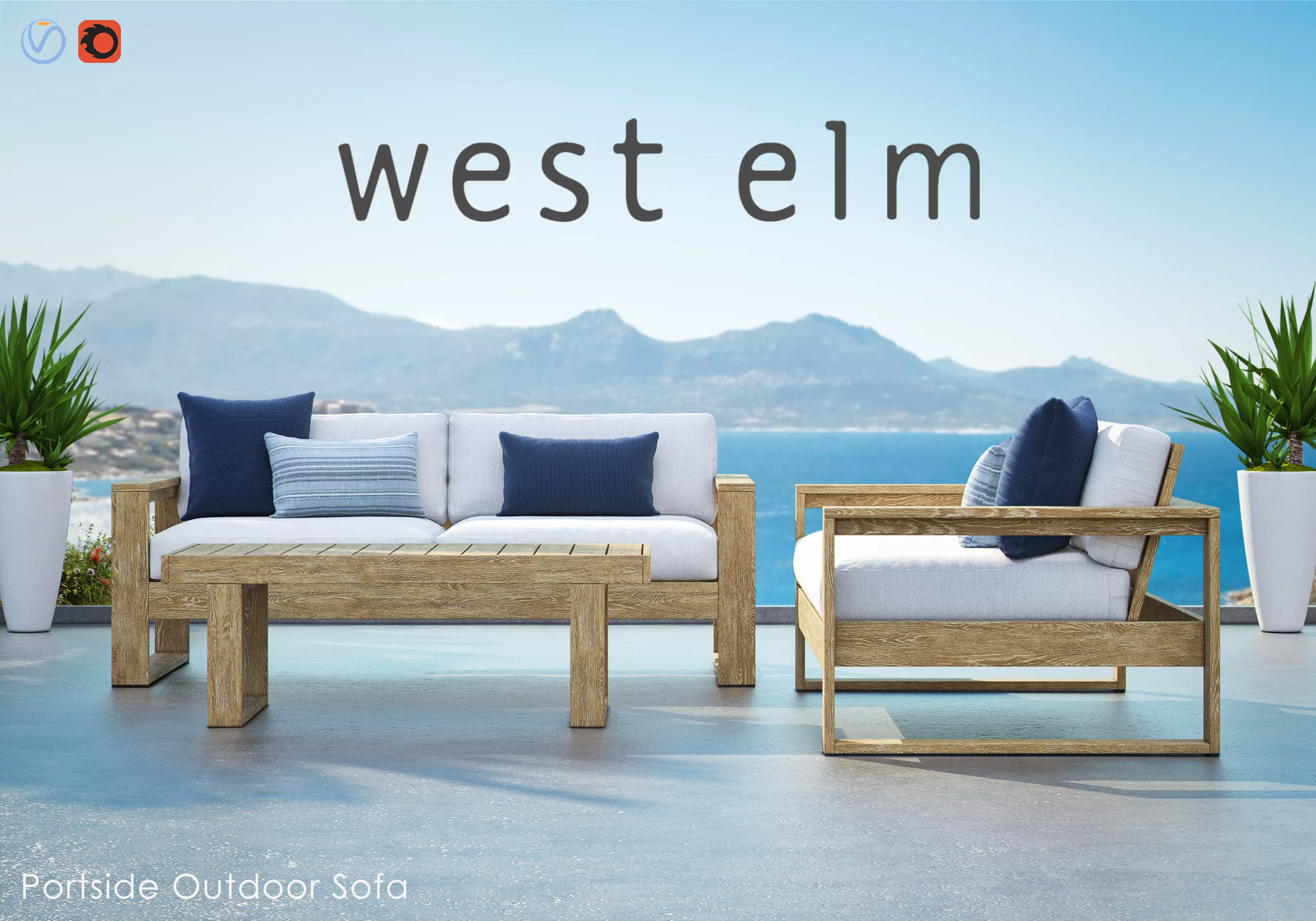 WEST ELM PORTSIDE Outdoor Sofa 3D model_0