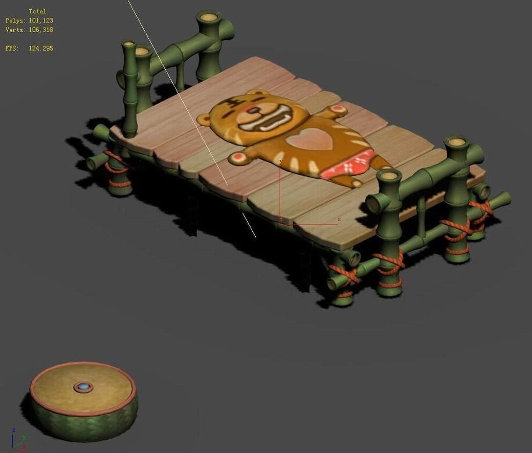 Cartoon world - nude tiger art bamboo bed 3D model_2
