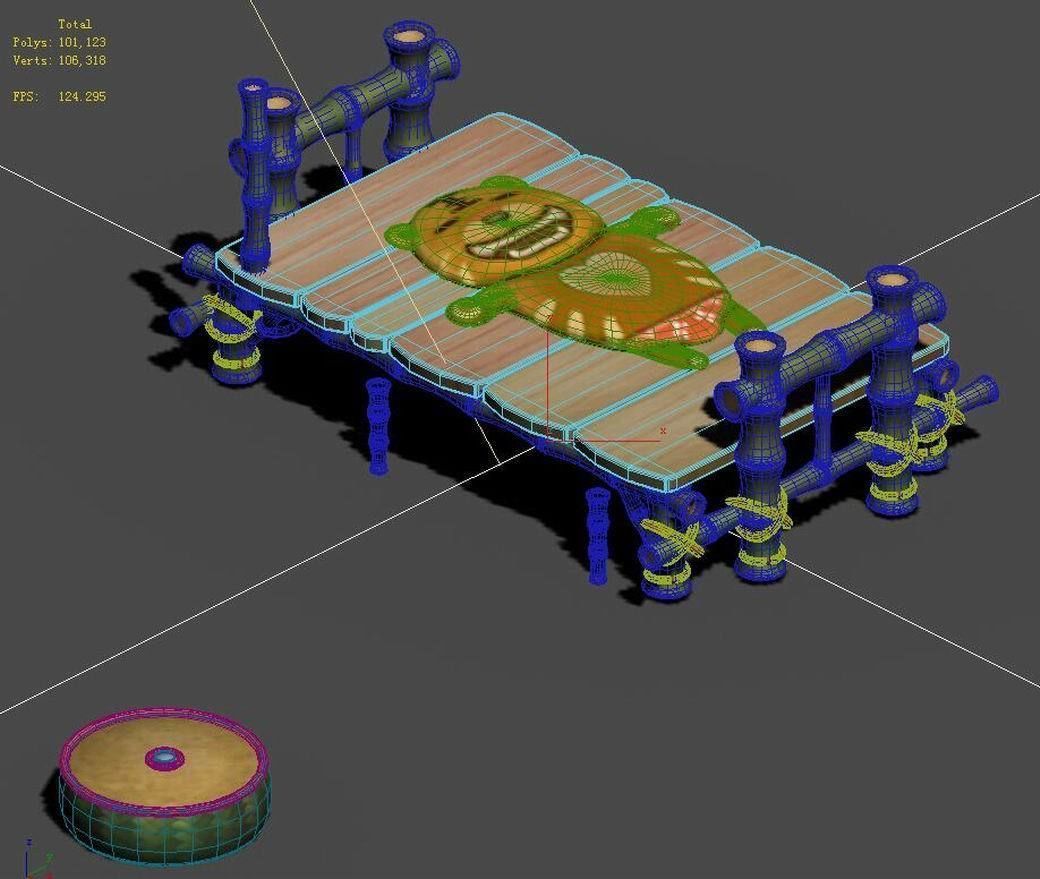 Cartoon world - nude tiger art bamboo bed 3D model_3