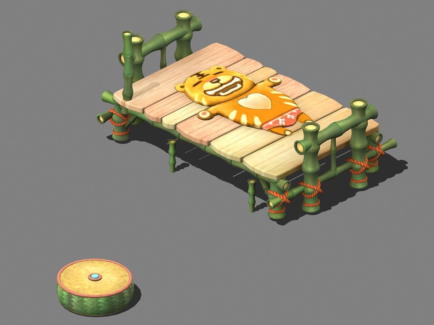 Cartoon world - nude tiger art bamboo bed 3D model_1