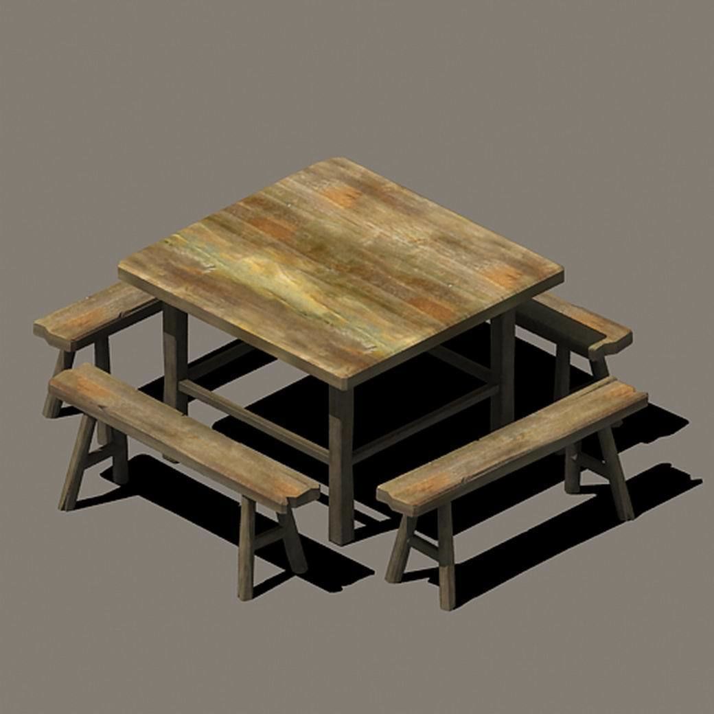 Tables and chairs combination 3D model_1