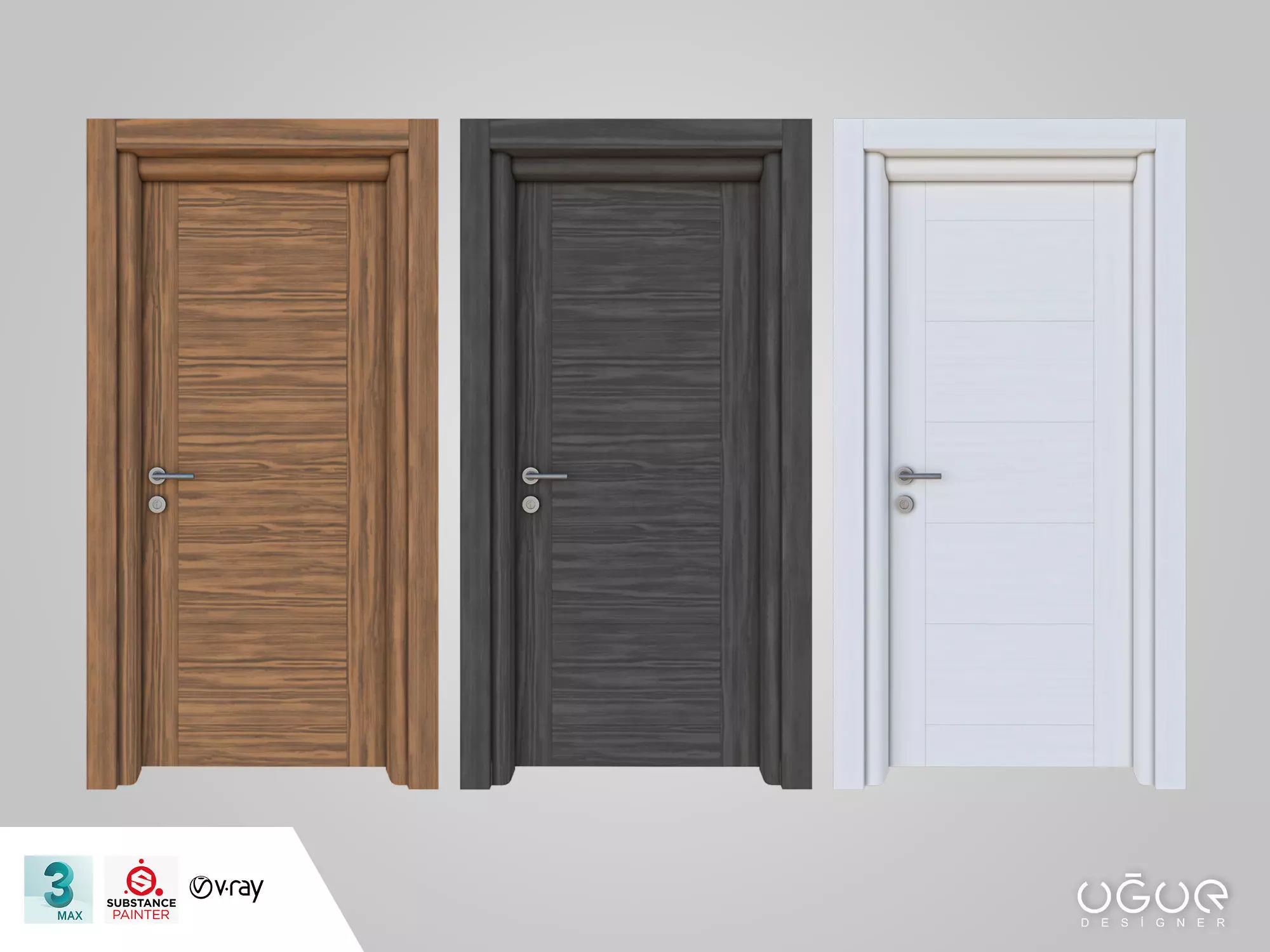 Door 3dmodel three different colored doors 3D model_0