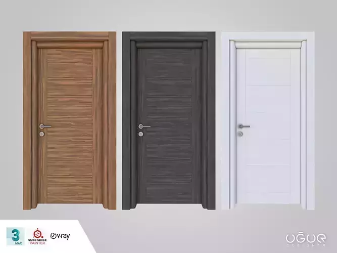 Door 3dmodel three different colored doors