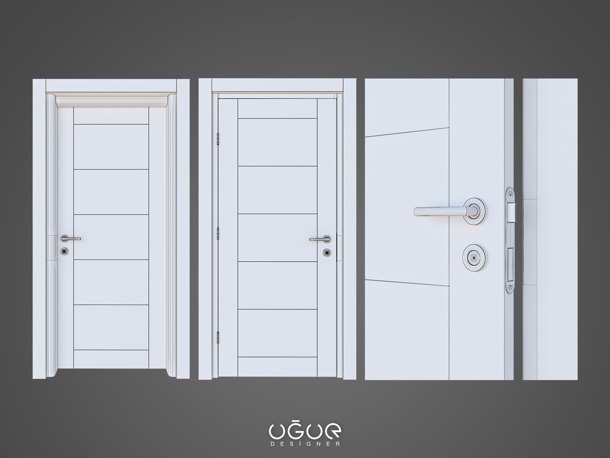 Door 3dmodel three different colored doors 3D model_4
