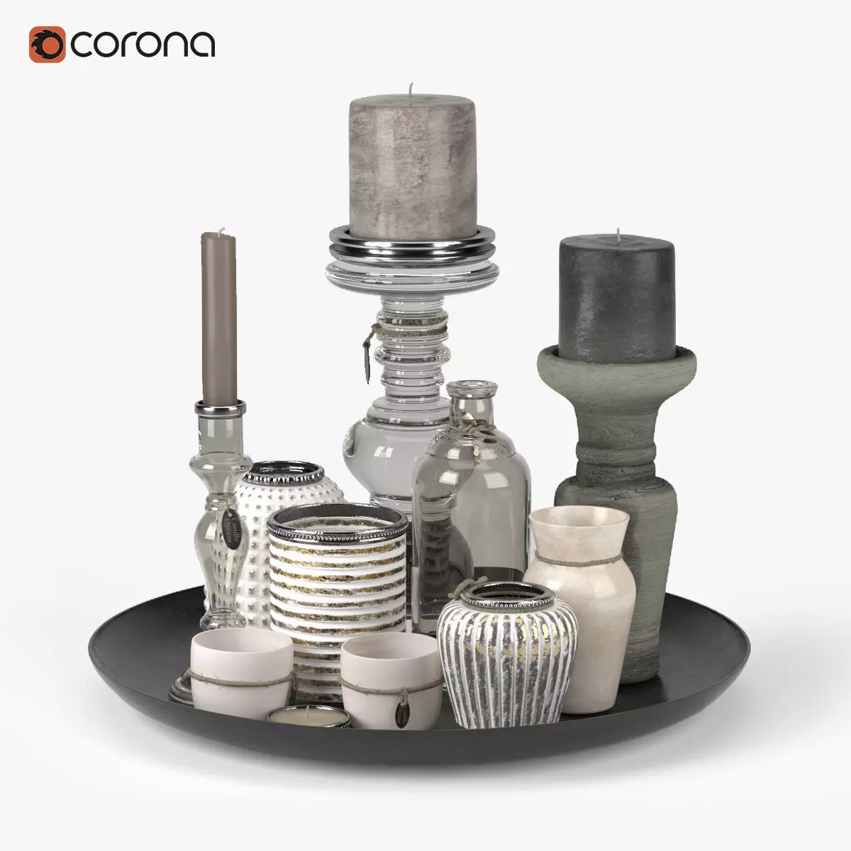 Candle Set holder corona 3D model_0