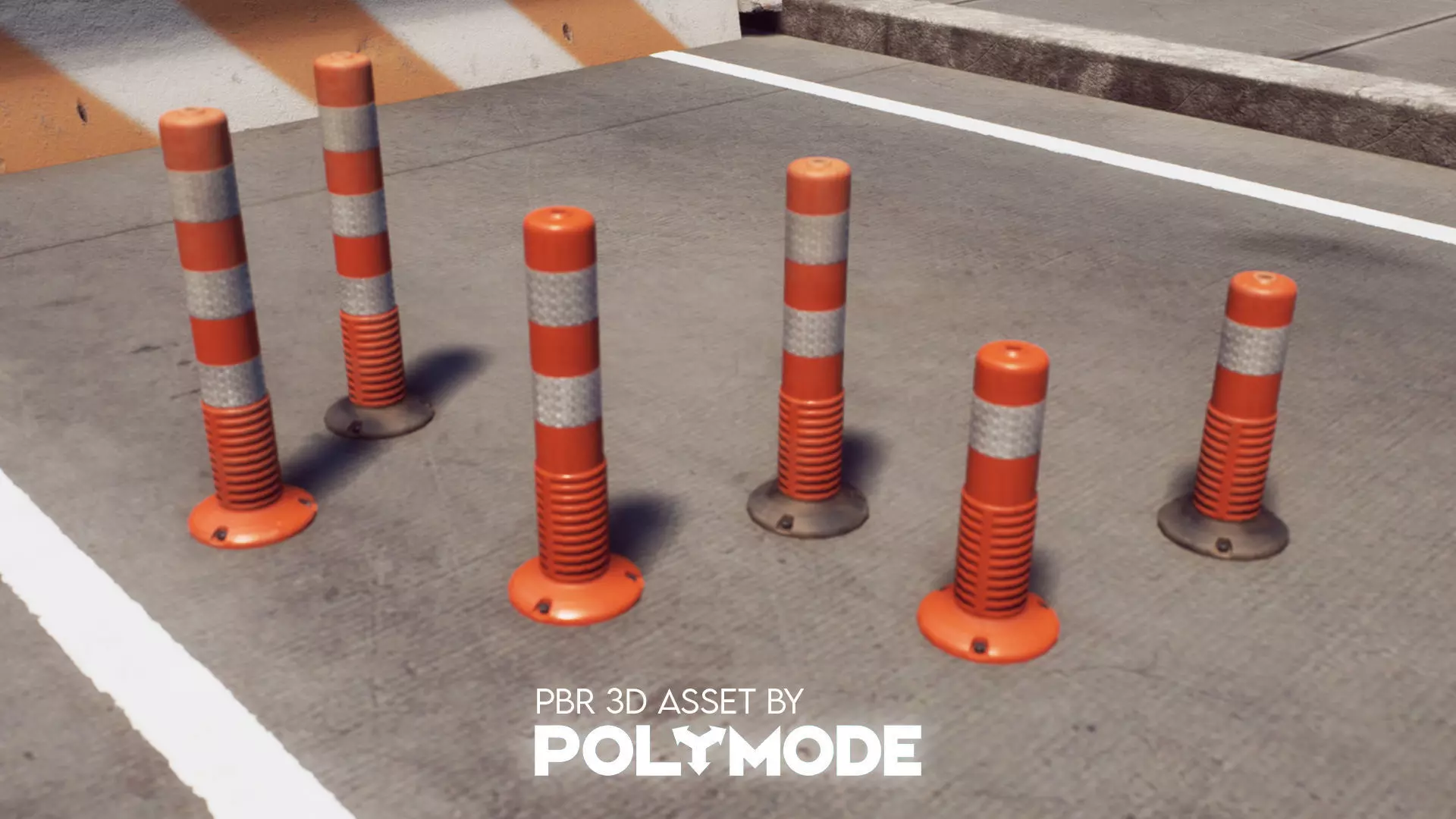 Traffic Delineator 01 PBR Game-ready Low-poly 3D model_0