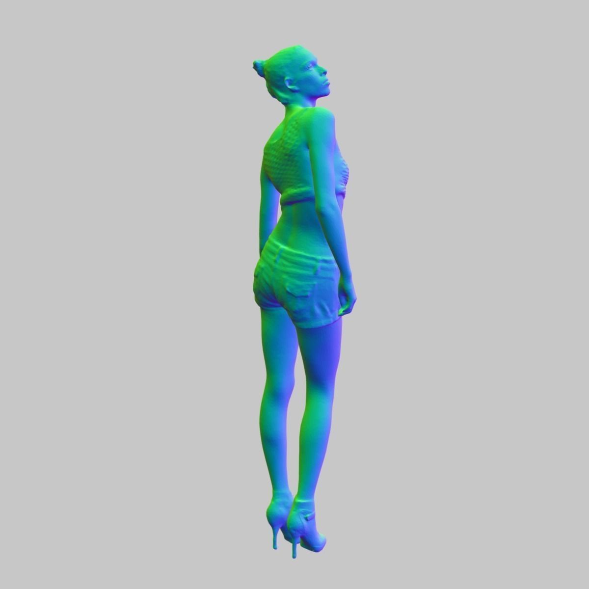 Girl in red panty and top looking up Low-poly 3D model_6