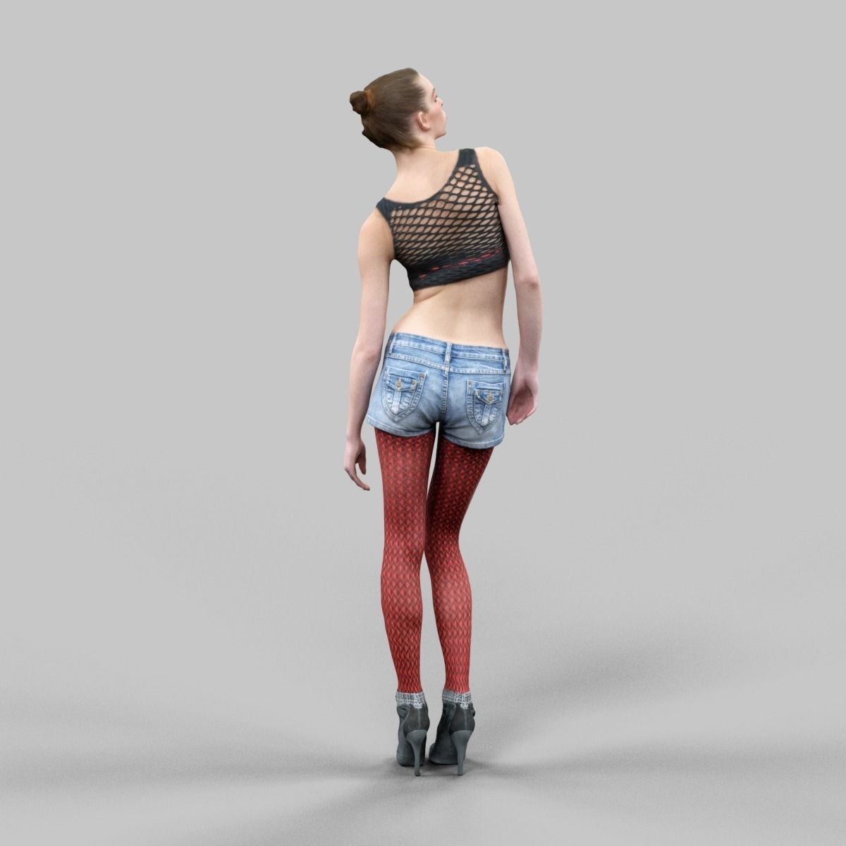 Girl in red panty and top looking up Low-poly 3D model_5