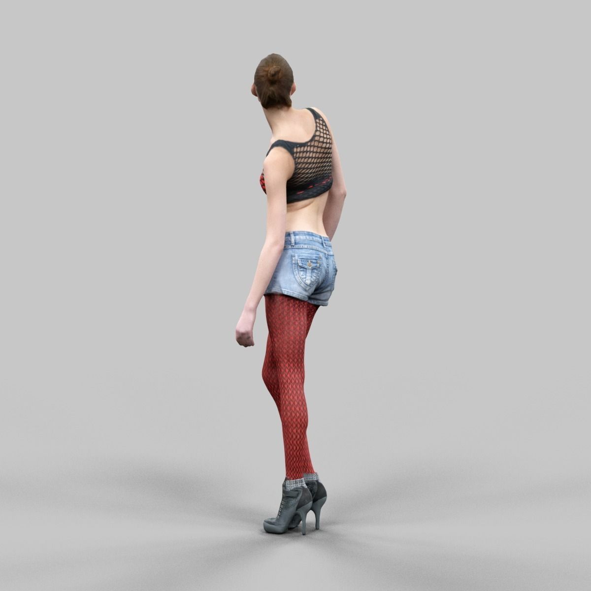 Girl in red panty and top looking up Low-poly 3D model_2