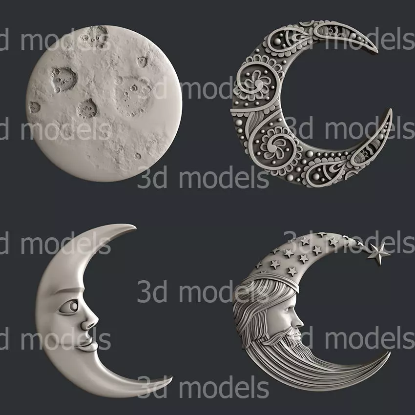 3d STL models for CNC router or 3d printer set moon 3D model_0