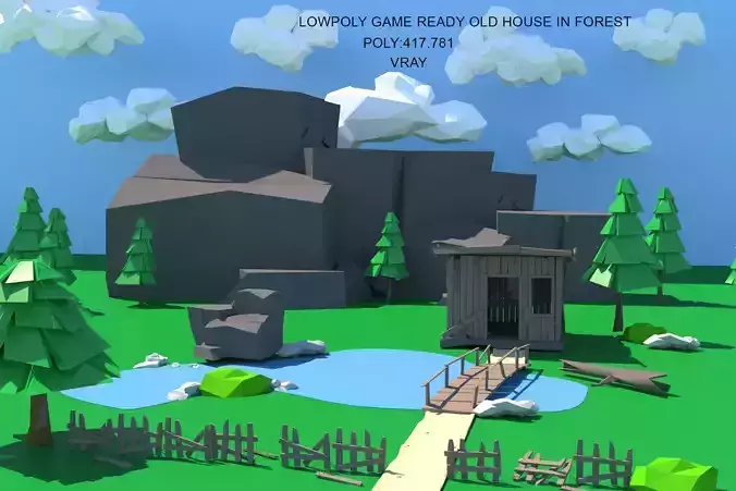 Lowpoly Old Wood House in Forest