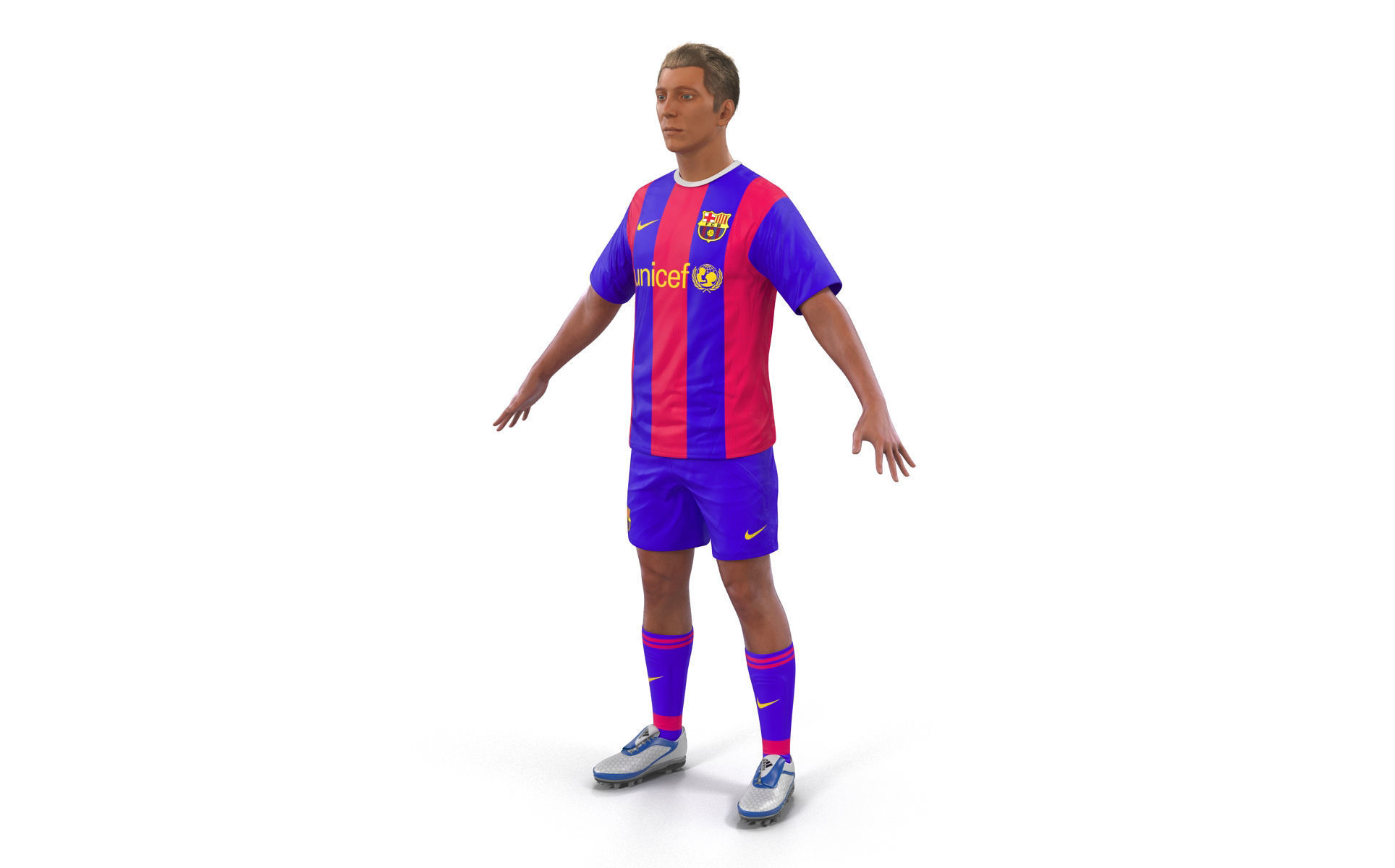 Soccer Player Barcelona with Hair 3D model_6