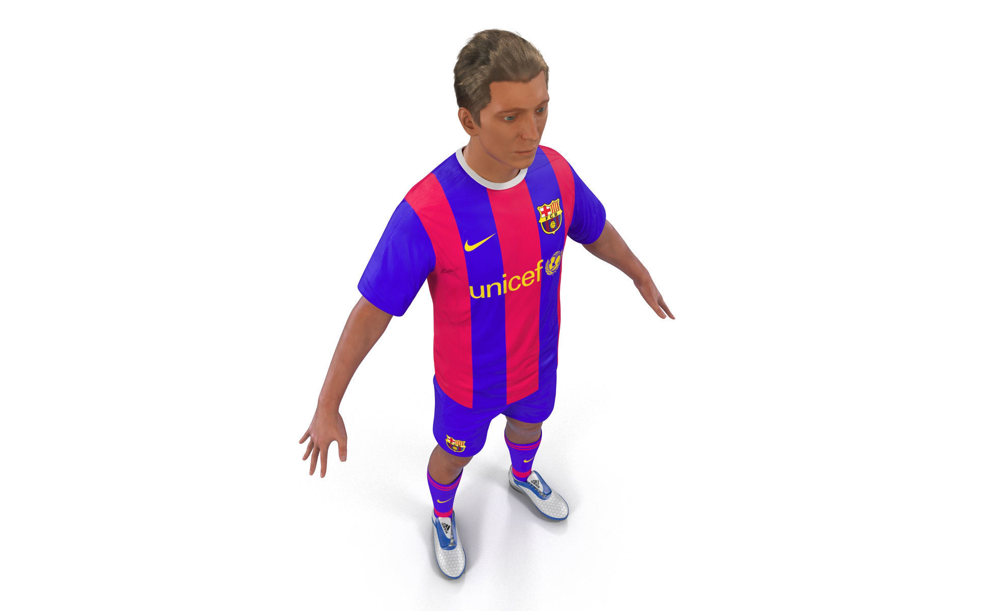 Soccer Player Barcelona with Hair 3D model_8