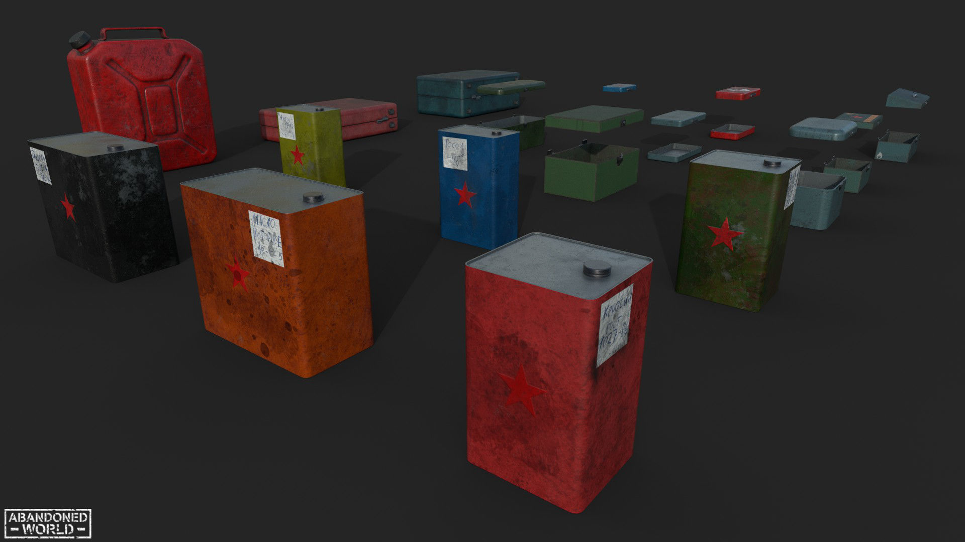 Metal Boxes and Canisters Low-poly 3D model_1