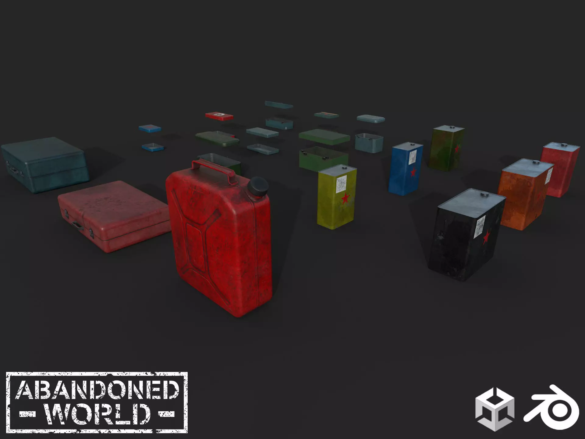 Metal Boxes and Canisters Low-poly 3D model_0