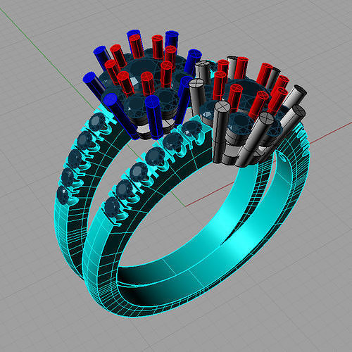 ring woman 3D print model diamonds veretta doppia con cenntrale 3D print model