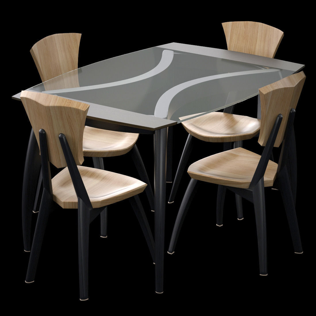 Lily Custom Glass Top Dining Table Low-poly 3D model_6