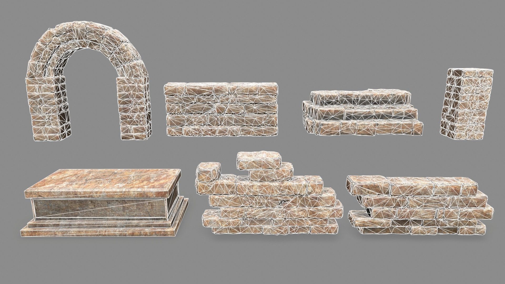 Stone Set arch Low-poly 3D model_2