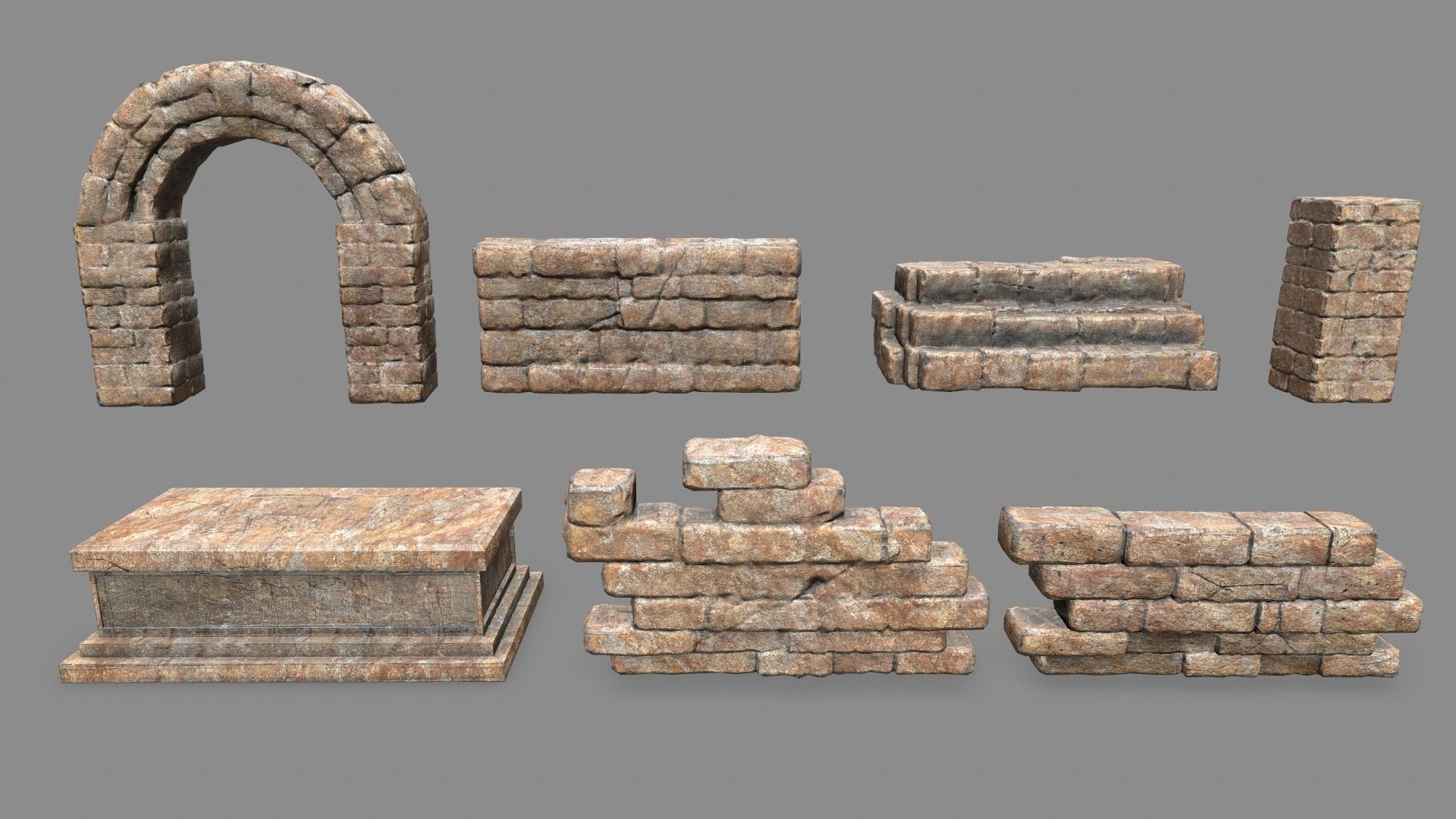Stone Set arch Low-poly 3D model_1