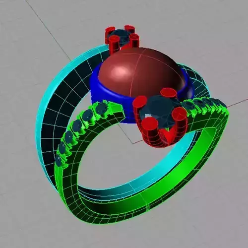  Cabochon Ring and Precious Stones  Anello con corallo An097