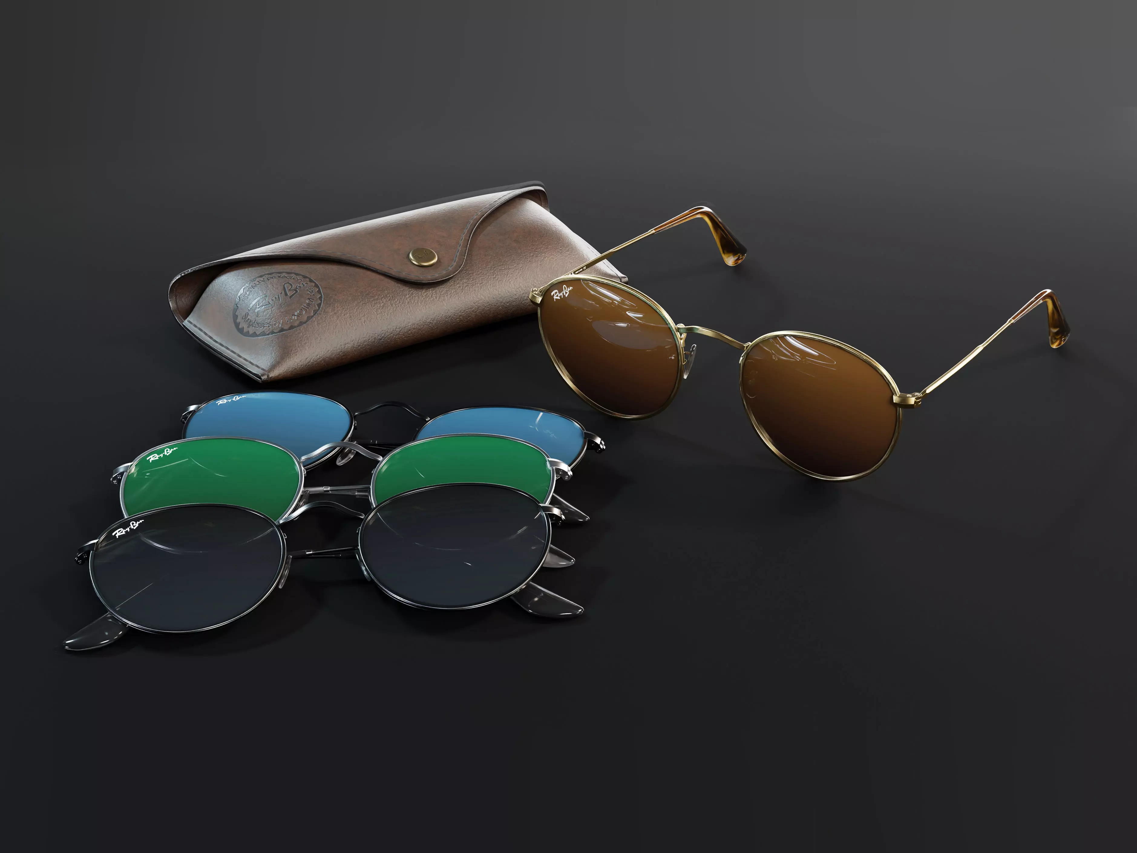Ray-Ban round Sunglasses 3D model_0